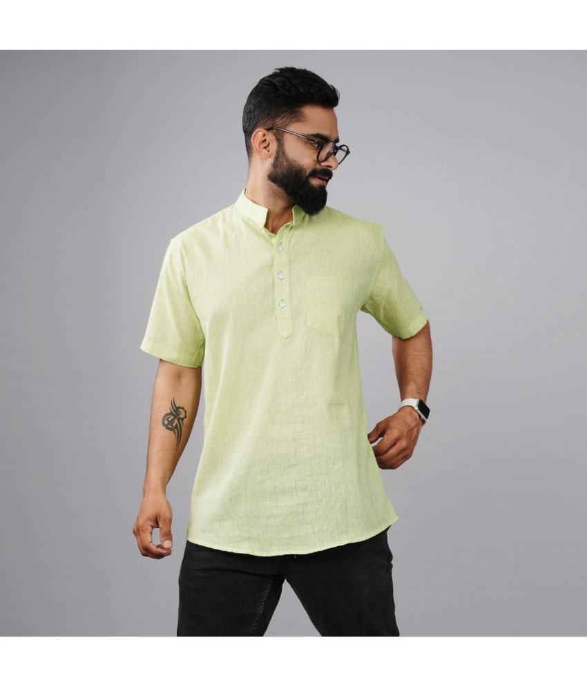     			QuaClo - Light Green Cotton Men's Shirt Style Kurta ( Pack of 1 )