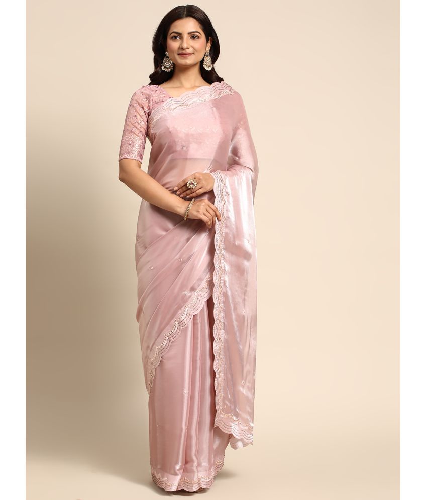     			Rekhamaniyar Fashions - Pink Organza Saree With Blouse Piece ( Pack of 1 )