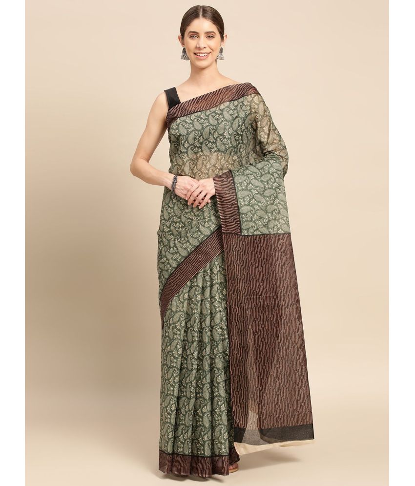     			SHANVIKA - Green Cotton Saree Without Blouse Piece ( Pack of 1 )