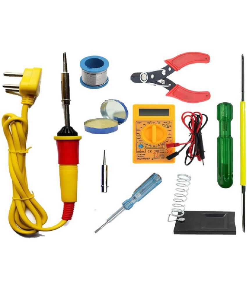     			SS ( 9 in 1 ) Soldering Iron Kit contains- Yellow Iron, Wire, Flux, Wick, Stan Soldering Iron