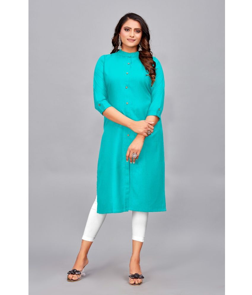     			SVG - Turquoise Cotton Women's Front Slit Kurti ( Pack of 1 )