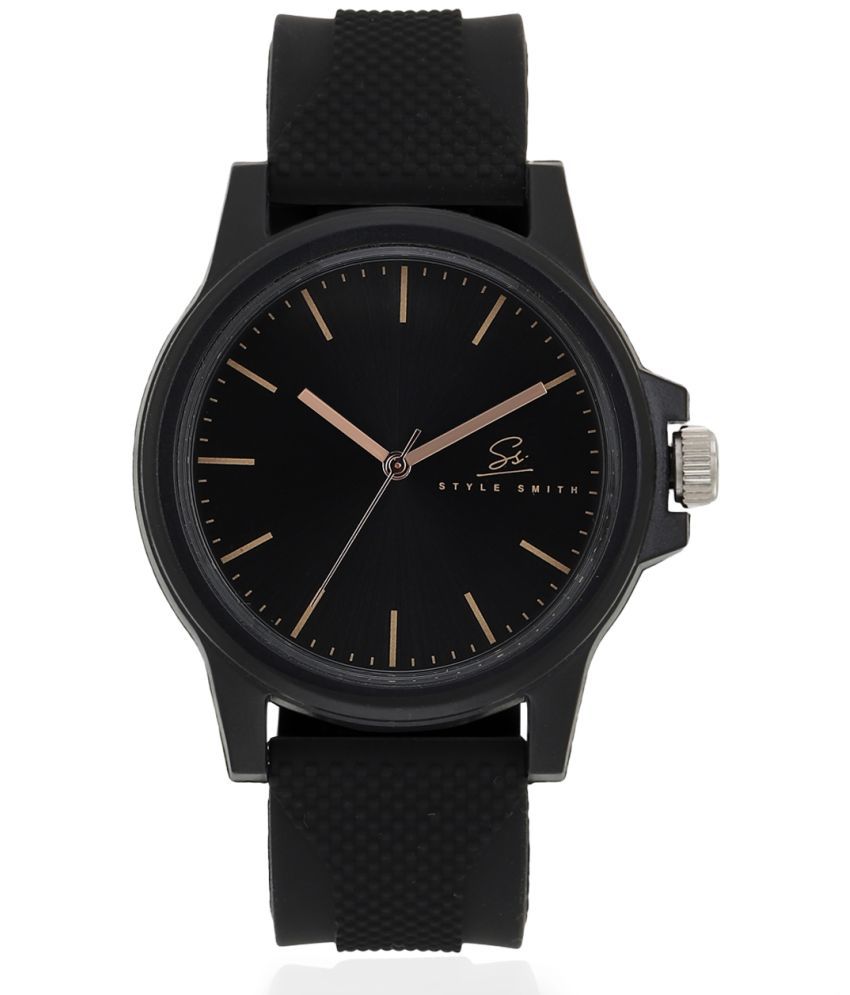 Style Smith Black Dial Silicon Strap Analog Wrist Watch with Quartz Movement for Men