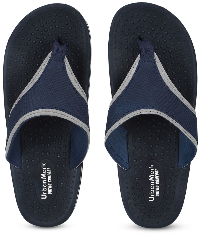     			UrbanMark Men Comfortable Anti-Skid Toe Covered Slippers-Navy