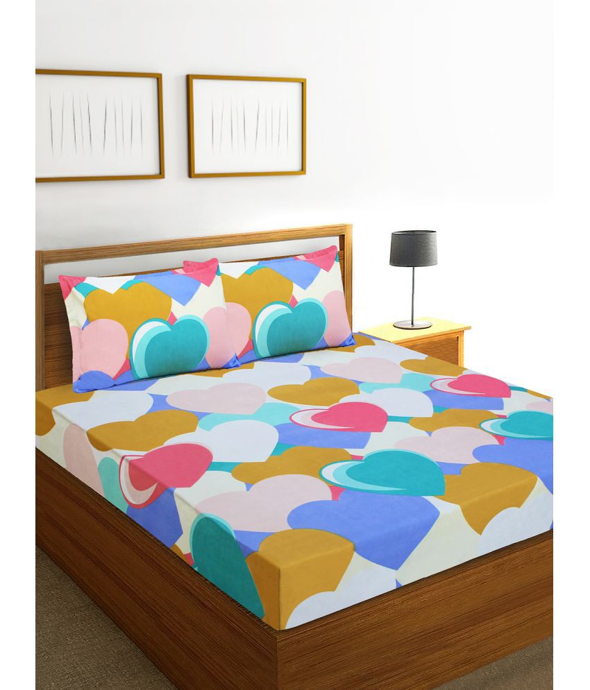     			Home Candy Microfiber Abstract Double Bedsheet with 2 Pillow Covers-Multicolor