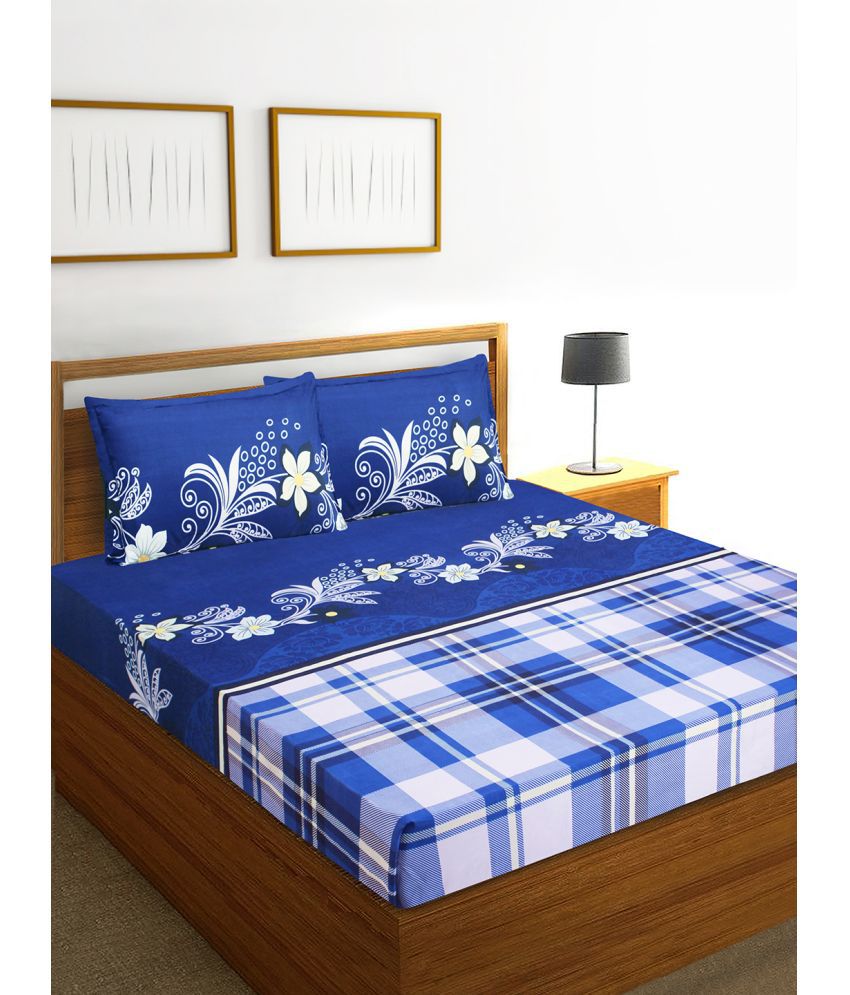     			Home Candy Microfiber Floral Double Bedsheet with 2 Pillow Covers-Blue