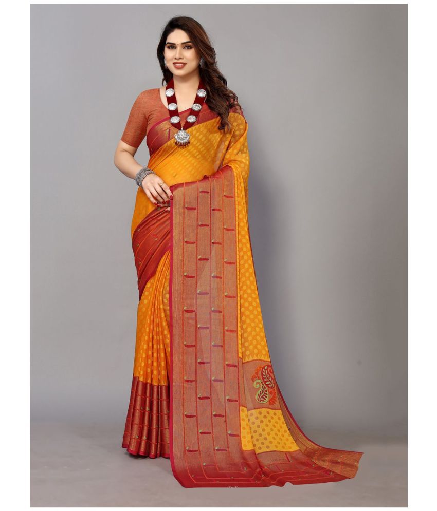     			FABMORA - Mustard Brasso Saree With Blouse Piece ( Pack of 1 )