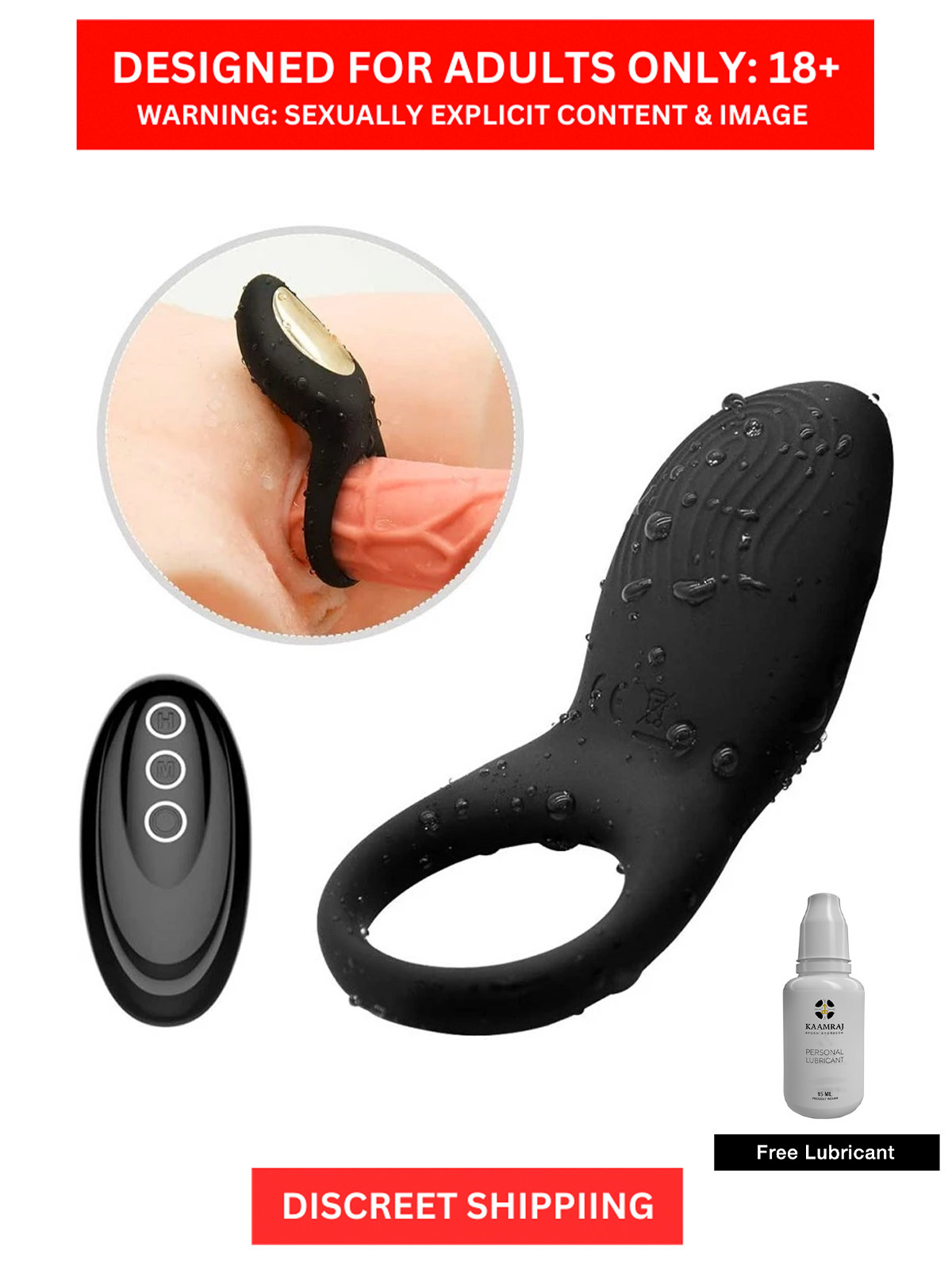     			Highly Recommended Black Color USB Charging Vibrating Wireless Remote Control Cock Ring with High Quality Soft Silicone and Free Kaamraj Lube