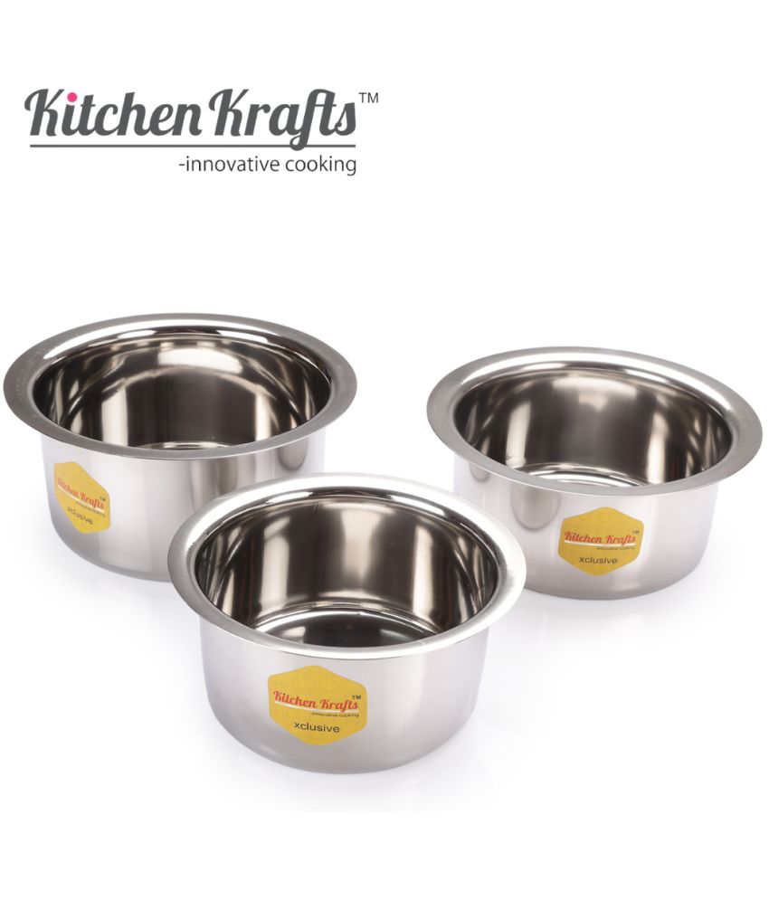     			Kitchen Krafts - Flat Bottom Tope Set Stainless Steel No Coating Tope 4500 ml ( Pack of 3 )