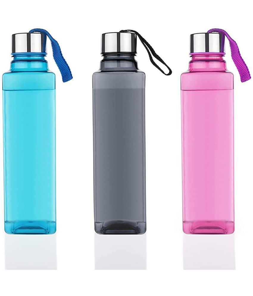     			Kitchen4U - Square  Strap Bottle for fridge Multicolour Water Bottle 1000 mL ( Set of 3 )