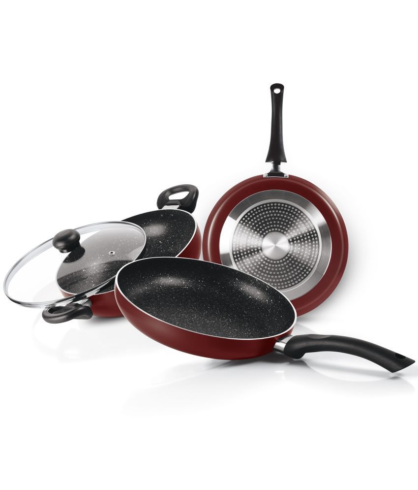     			Milton Pro Cook New Granito My Kitchen Set of 3 (Tawa 28cm, Fry Pan 24cm and Kadhai 24cm with Glass Lid)