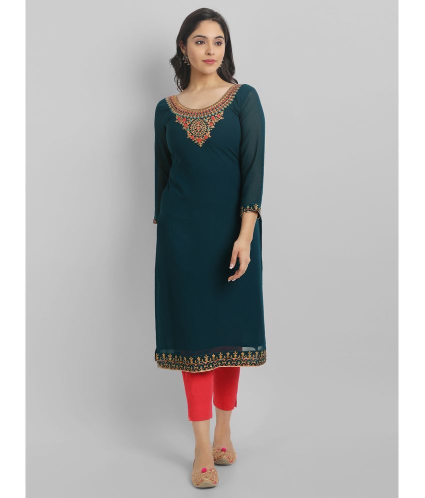     			RAIYANI FASHION - Blue Georgette Women's Straight Kurti ( Pack of 1 )