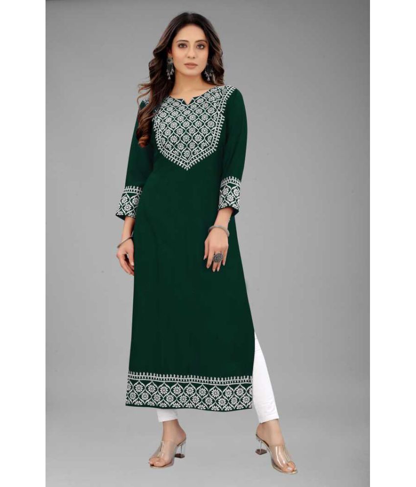     			RAIYANI FASHION - Green Rayon Women's Straight Kurti ( Pack of 1 )