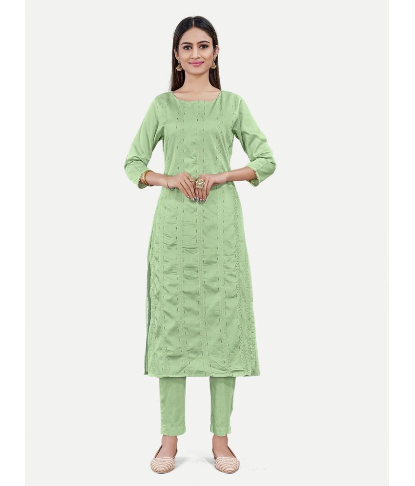     			Riti - Green Straight Silk Blend Women's Stitched Salwar Suit ( Pack of 1 )