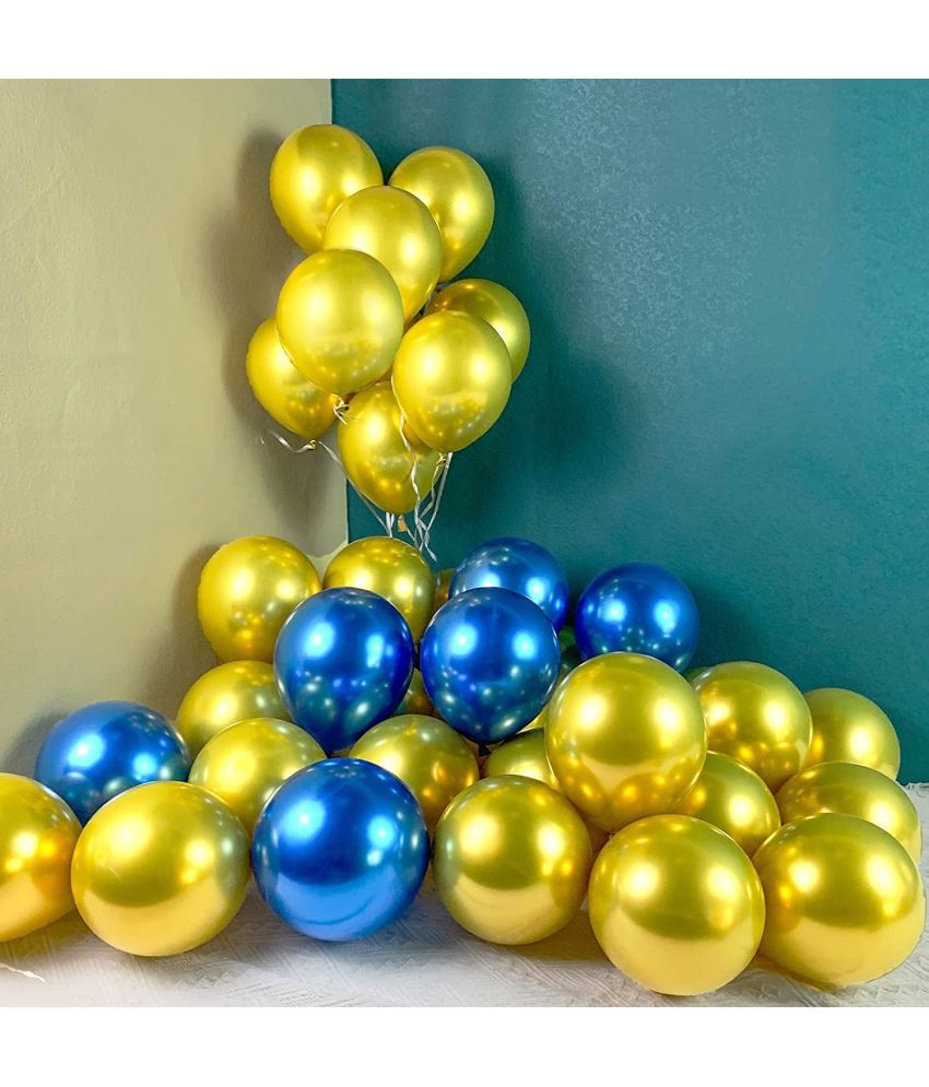     			Zyozi Blue Gold Metallic Balloons Latex Balloons 10 Inch Helium Balloons with Ribbon for Birthday Graduation Baby Shower Wedding Anniversary Party Decorations, (Pack of 32)