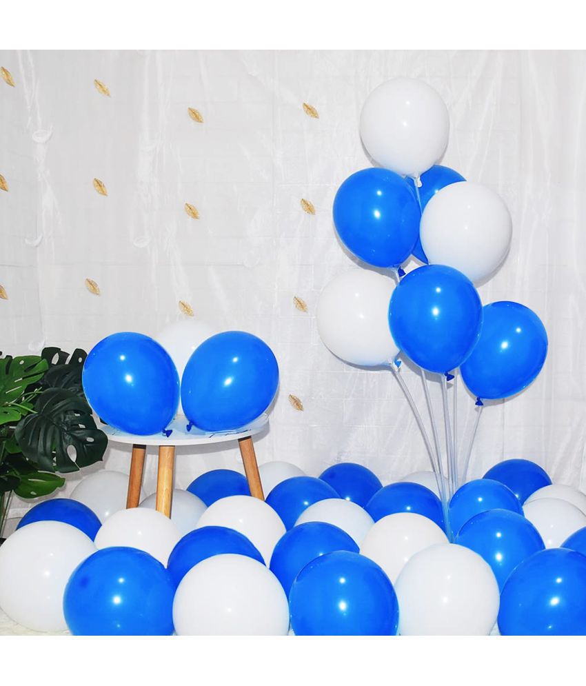     			Zyozi Blue White Metallic Balloons Latex Balloons 10 Inch Helium Balloons with Ribbon for Birthday Graduation Baby Shower Wedding Anniversary Party Decorations, (pack of 42)