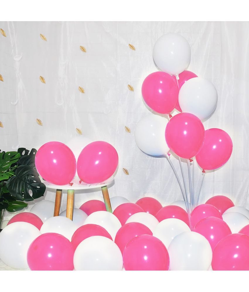     			Zyozi Pink White Metallic Balloons Latex Balloons 10 Inch Helium Balloons with Ribbon for Birthday Graduation Baby Shower Wedding Anniversary Party Decorations, (Pack of 52)