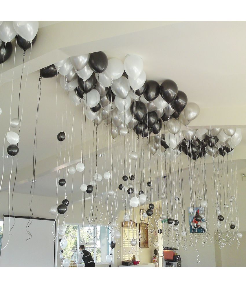    			Zyozi Silver Black Metallic Balloons Latex Balloons 10 Inch Helium Balloons with Ribbon for Birthday Graduation Baby Shower Wedding Anniversary Party Decorations, (Pack of 32)
