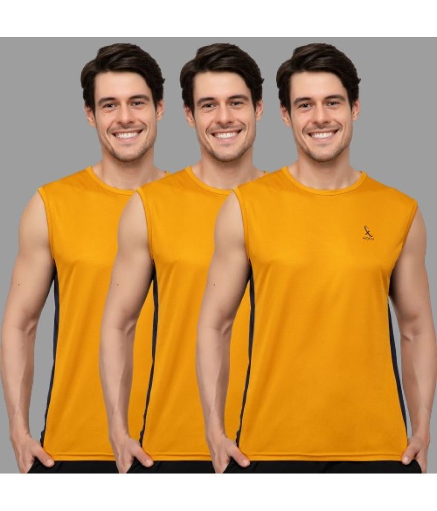     			xohy - Mustard Polyester Men's Vest ( Pack of 3 )