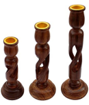 Anaya Afroz Brown Table Top Wood Tea Light Holder - Pack of 3