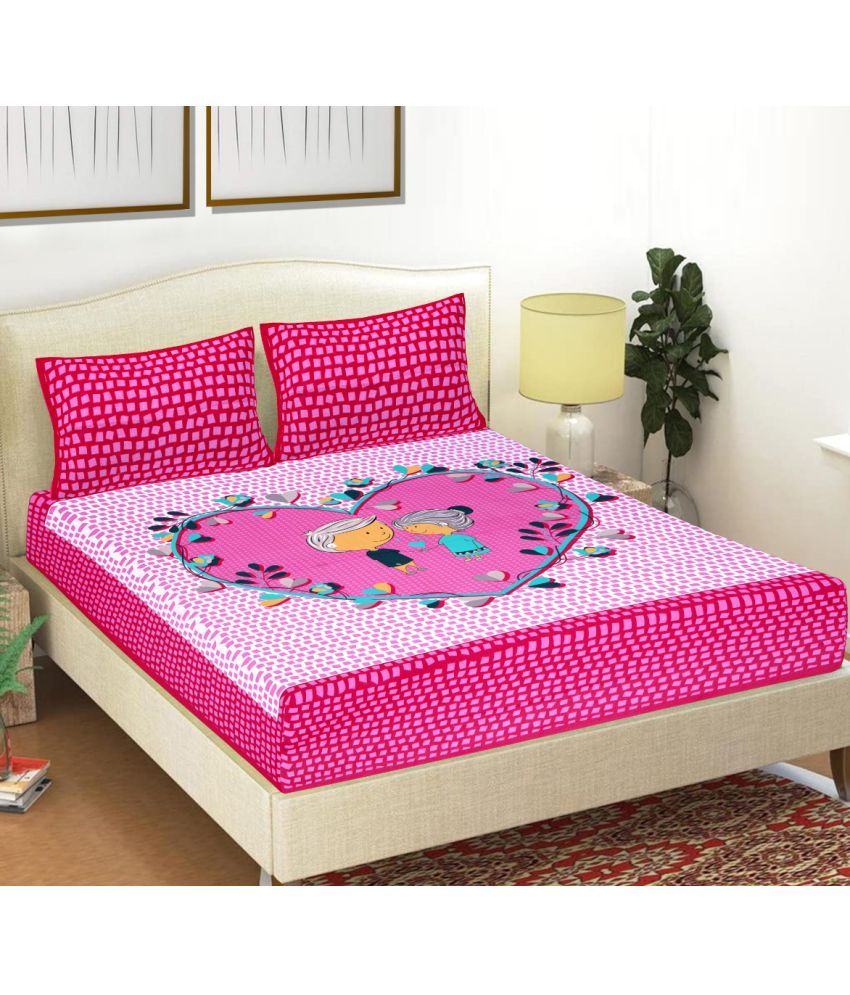     			FrionKandy Living Cotton Abstract Double Bedsheet with 2 Pillow Covers - Pink