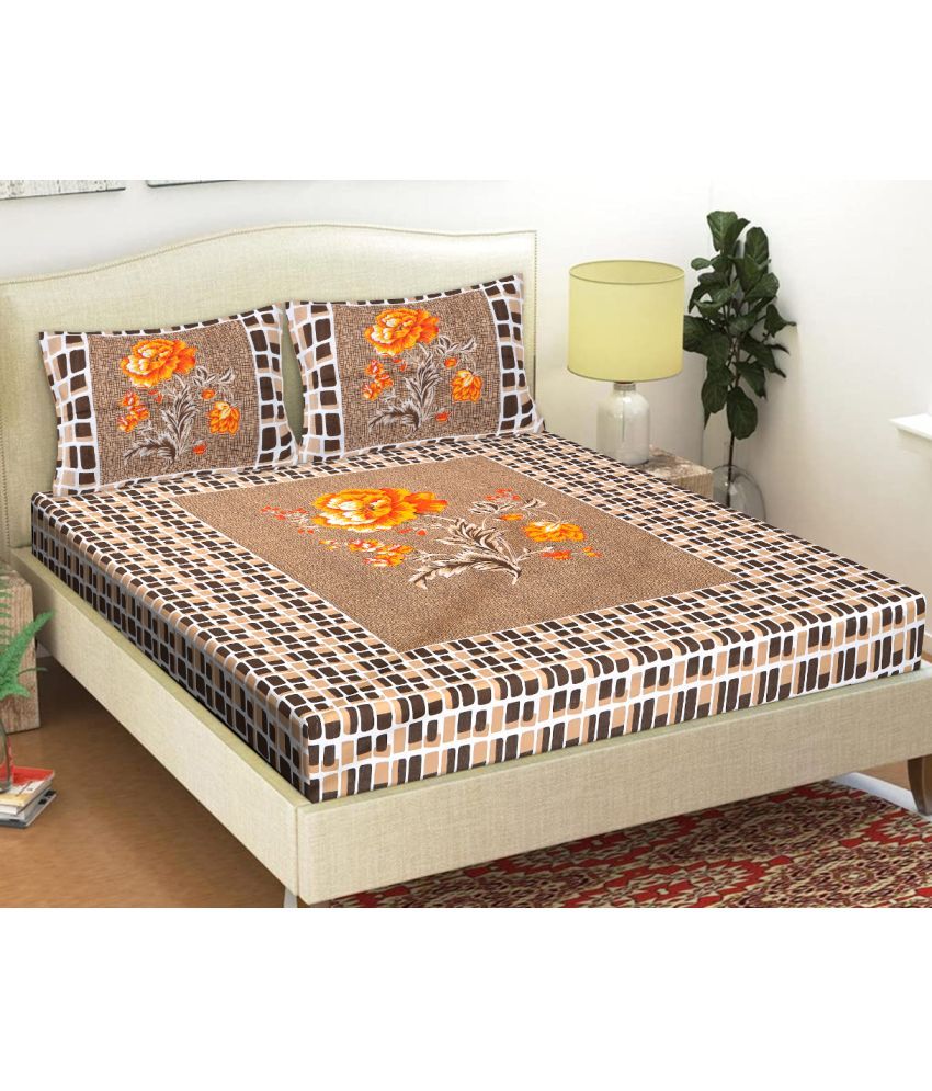     			FrionKandy Living Cotton Abstract Double Bedsheet with 2 Pillow Covers - Brown