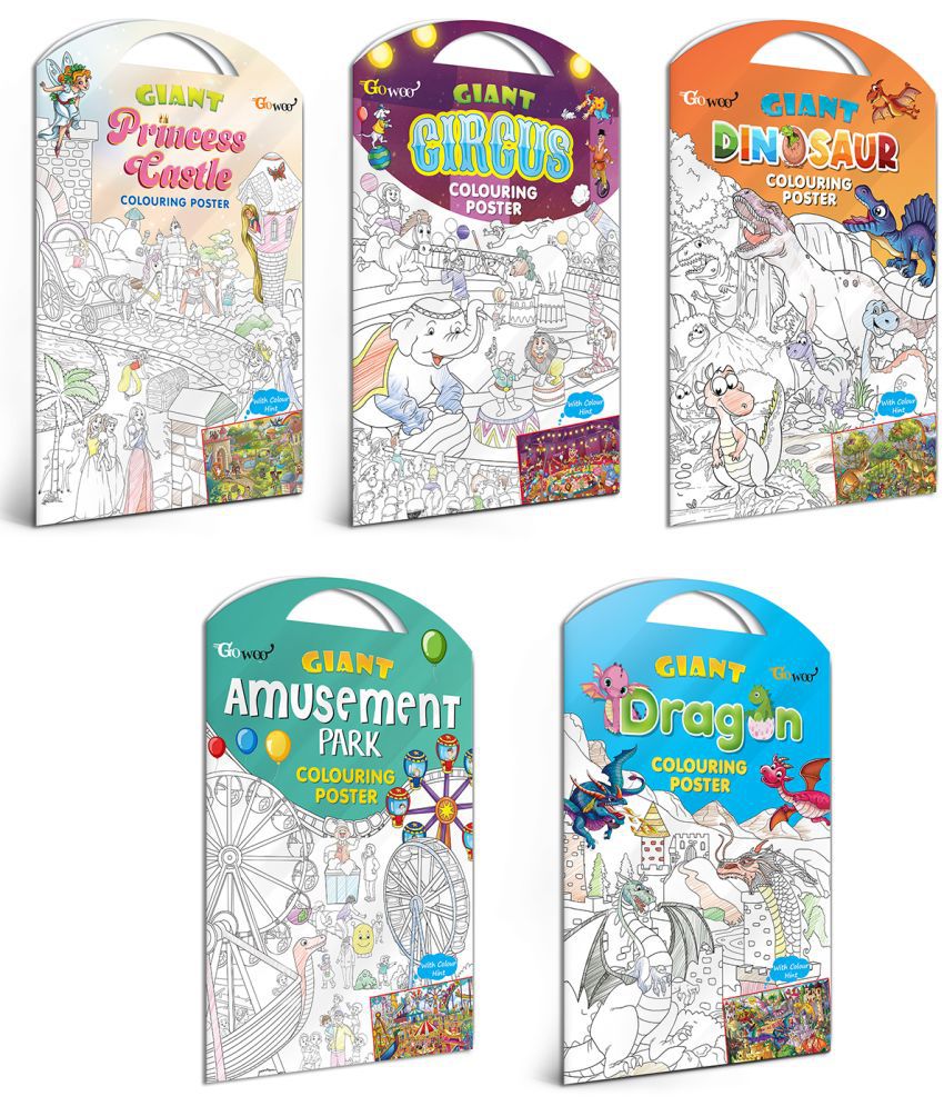     			GIANT PRINCESS CASTLE COLOURING POSTER, GIANT CIRCUS COLOURING POSTER, GIANT DINOSAUR COLOURING POSTER, GIANT AMUSEMENT PARK COLOURING POSTER and GIANT DRAGON COLOURING POSTER | Set of 5 Posters I Best Engaging Products For Kids