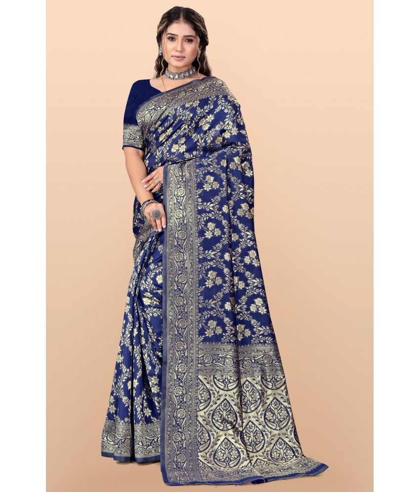     			LEELAVATI - Blue Banarasi Silk Saree With Blouse Piece ( Pack of 1 )