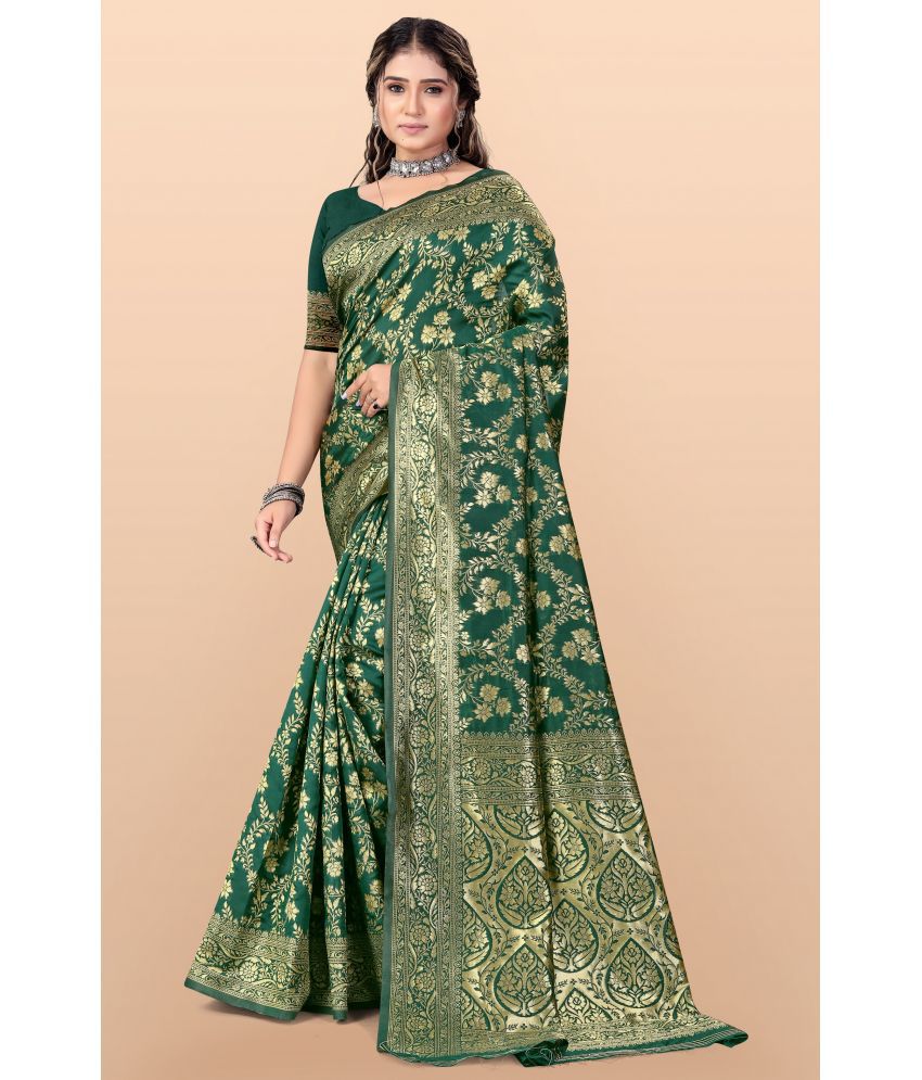    			LEELAVATI - Green Banarasi Silk Saree With Blouse Piece ( Pack of 1 )