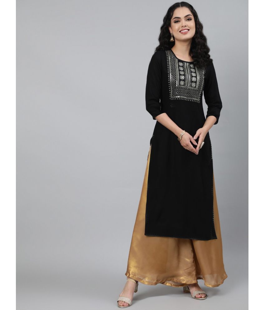     			RAIYANI FASHION - Black Rayon Women's Straight Kurti ( Pack of 1 )