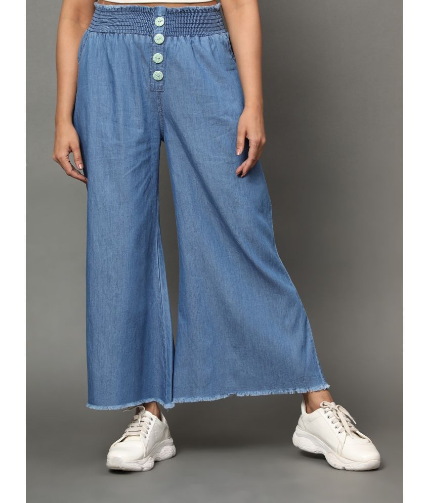     			AngelFab - Light Blue Denim Flared Women's Palazzos ( Pack of 1 )