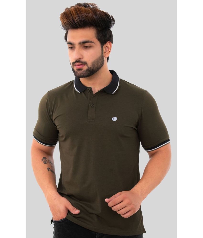     			BISHOP COTTON - Olive Cotton Blend Regular Fit Men's Polo T Shirt ( Pack of 1 )