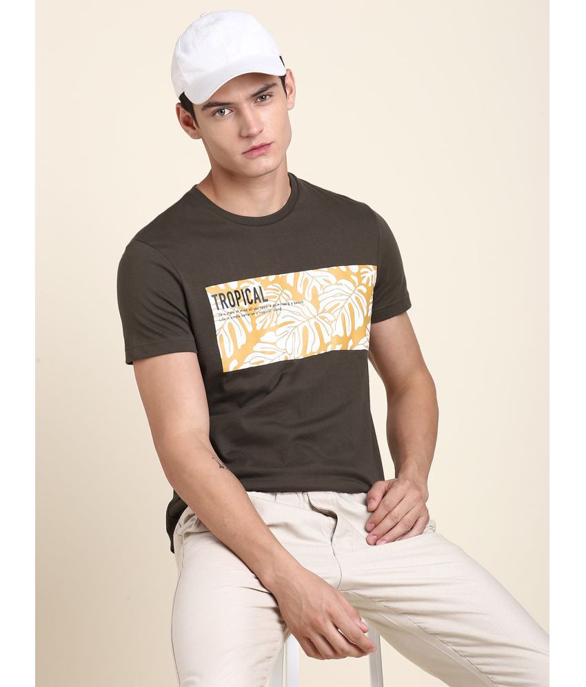     			Dennis Lingo - Olive Cotton Blend Slim Fit Men's T-Shirt ( Pack of 1 )