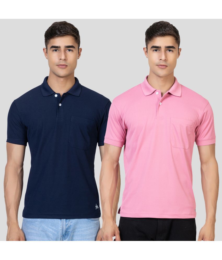    			YHA - Navy Cotton Blend Regular Fit Men's Polo T Shirt ( Pack of 2 )