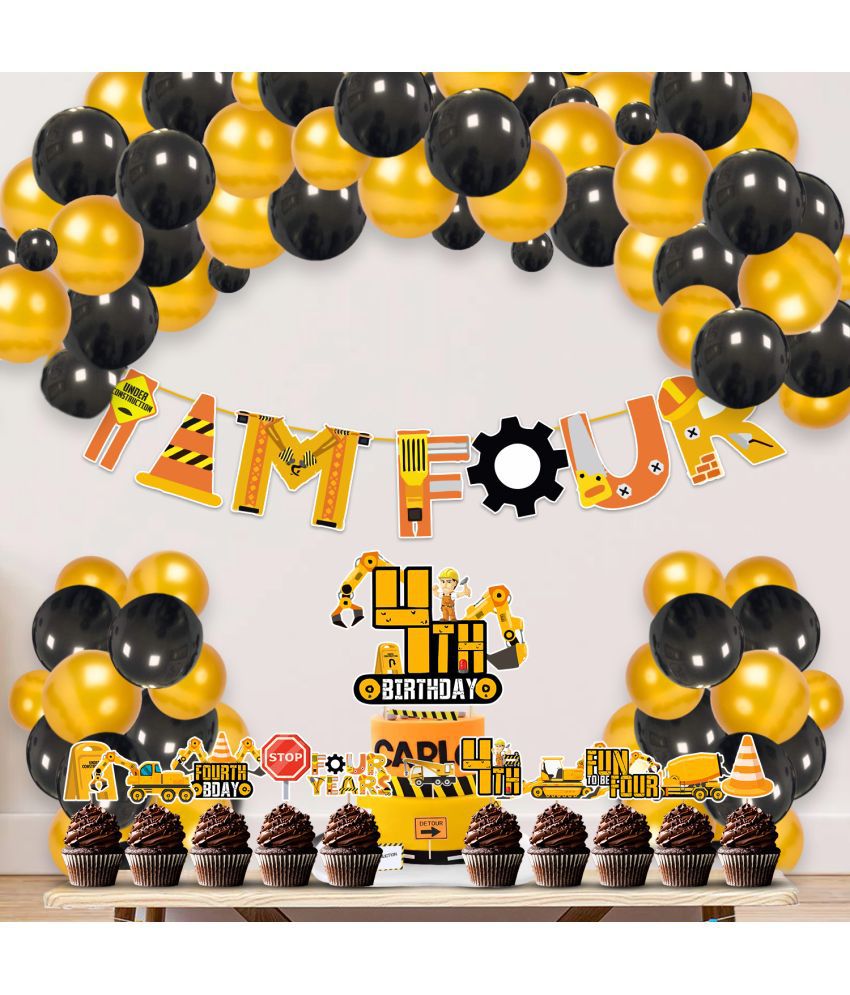     			Zyozi Under Construction Theme Balloon Decoration,Under Construction Theme Birthday for Boys with I Am Four Banner,Cake & Cupcake Toppers,Balloons Birthday Decoration Kit (Pack of 37)