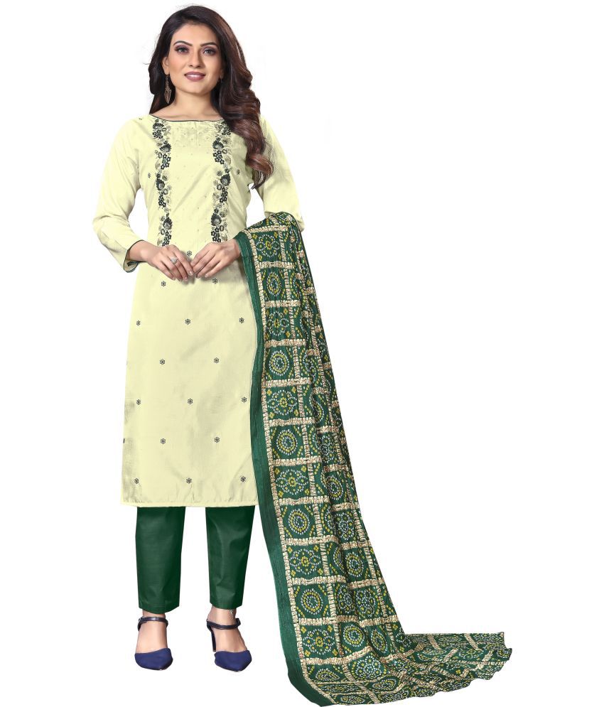     			Royal Palm - Unstitched Green Silk Dress Material ( Pack of 1 )