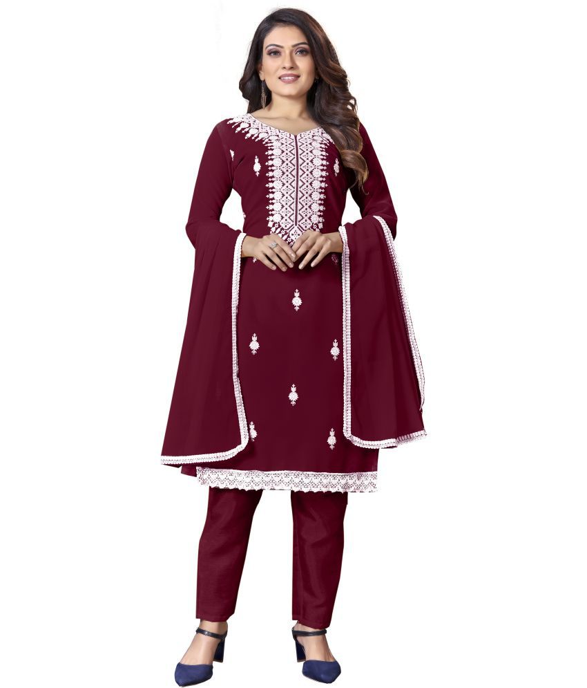     			Royal Palm - Unstitched Maroon Georgette Dress Material ( Pack of 1 )