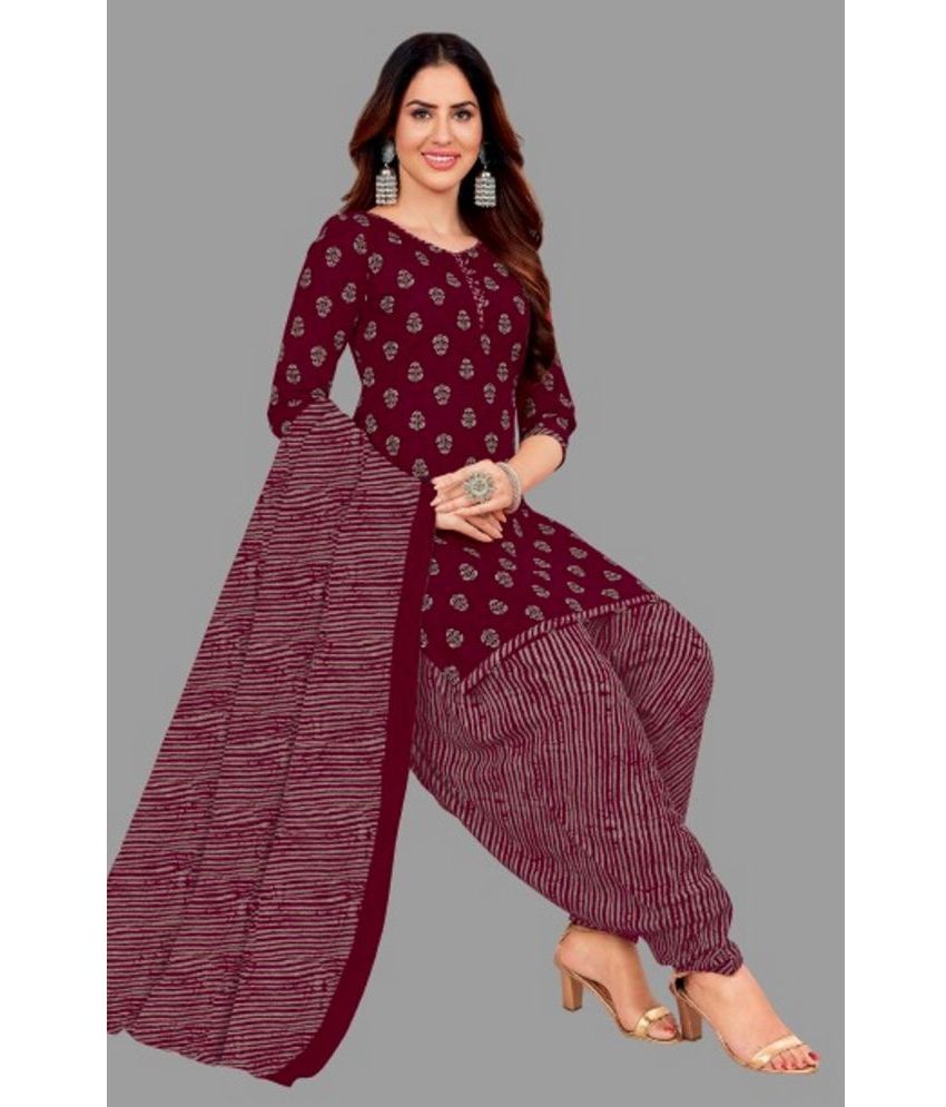     			shree jeenmata collection - Unstitched Purple Cotton Dress Material ( Pack of 1 )