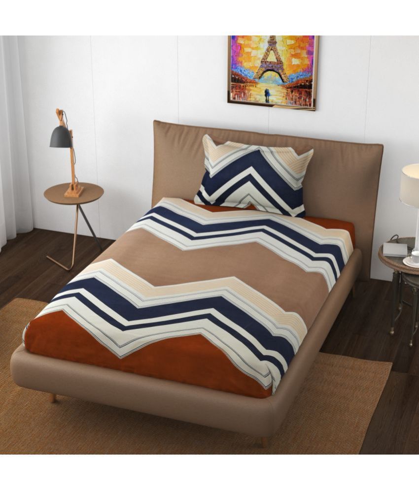     			Apala Microfiber Abstract Single Bedsheet with 1 Pillow Cover - Brown