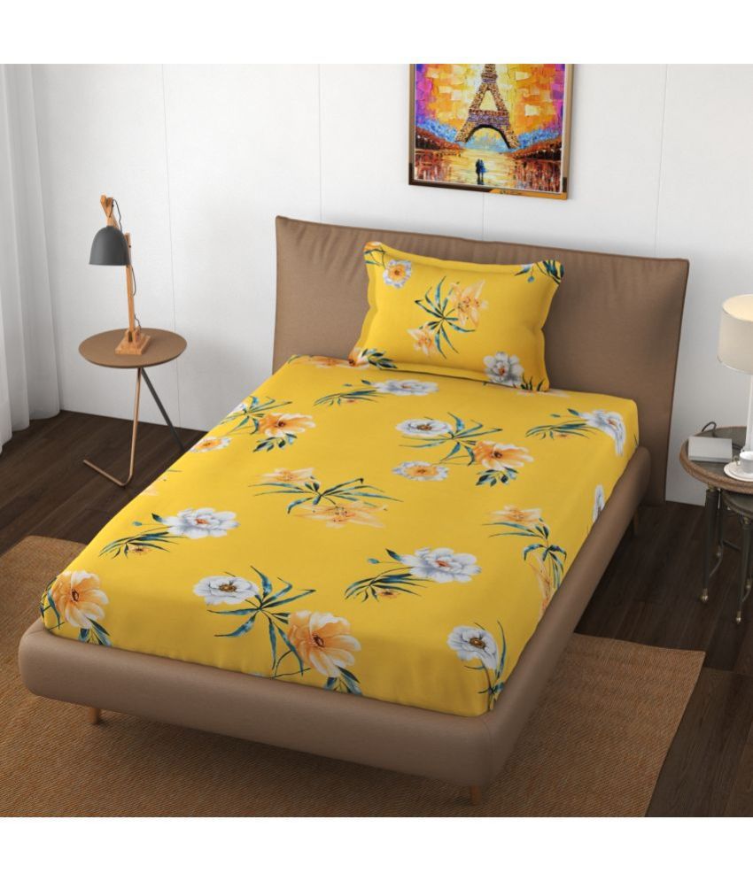     			Apala Microfiber Floral Single Bedsheet with 1 Pillow Cover - Yellow