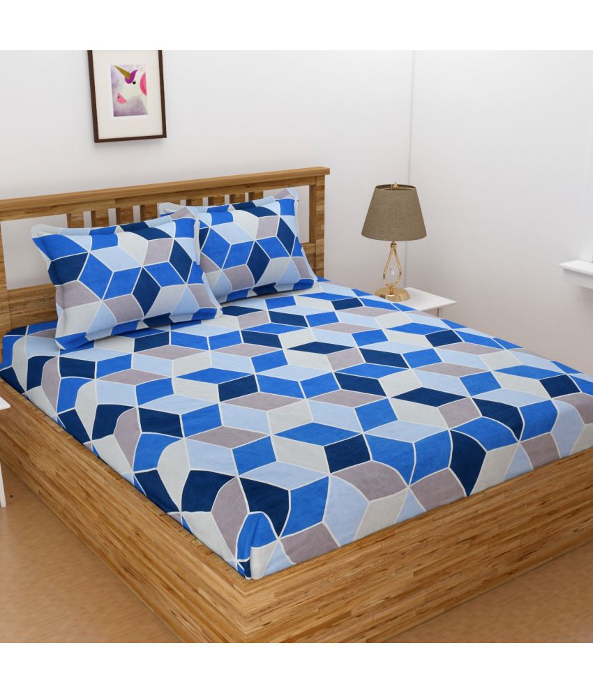     			Homefab India Microfiber Abstract Double Bedsheet with 2 Pillow Covers - Blue