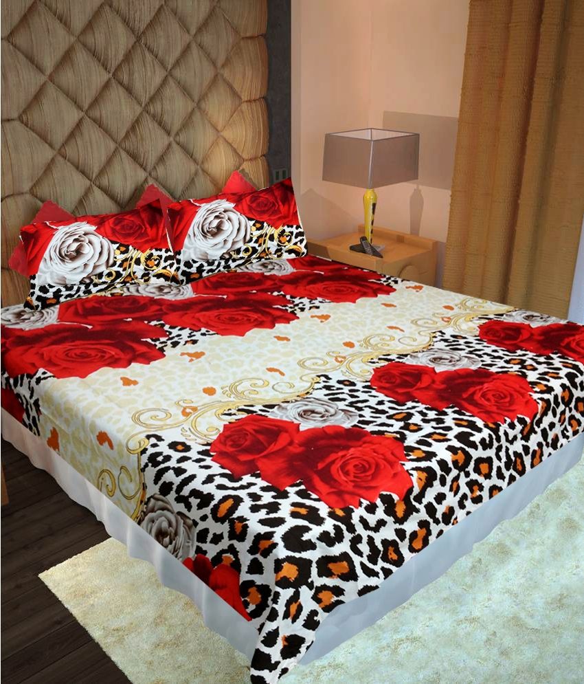     			Homefab India Microfiber Floral Double Bedsheet with 2 Pillow Covers - Red