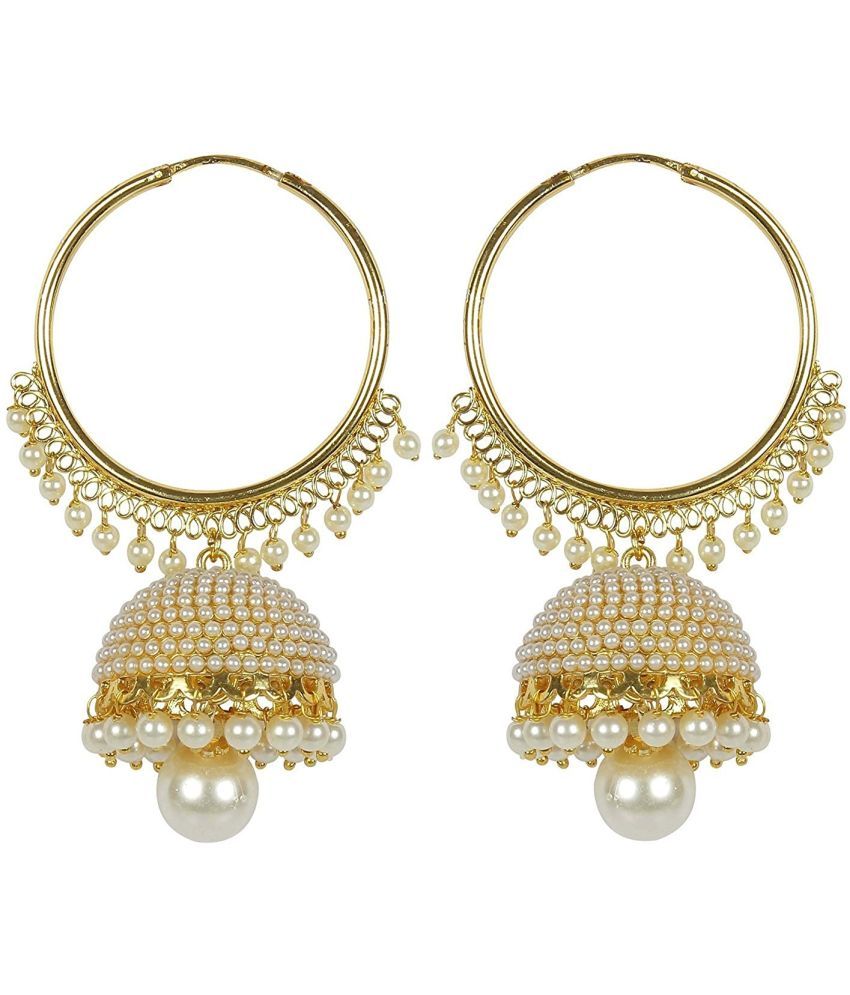     			I Jewels - White Jhumki Earrings ( Pack of 1 )