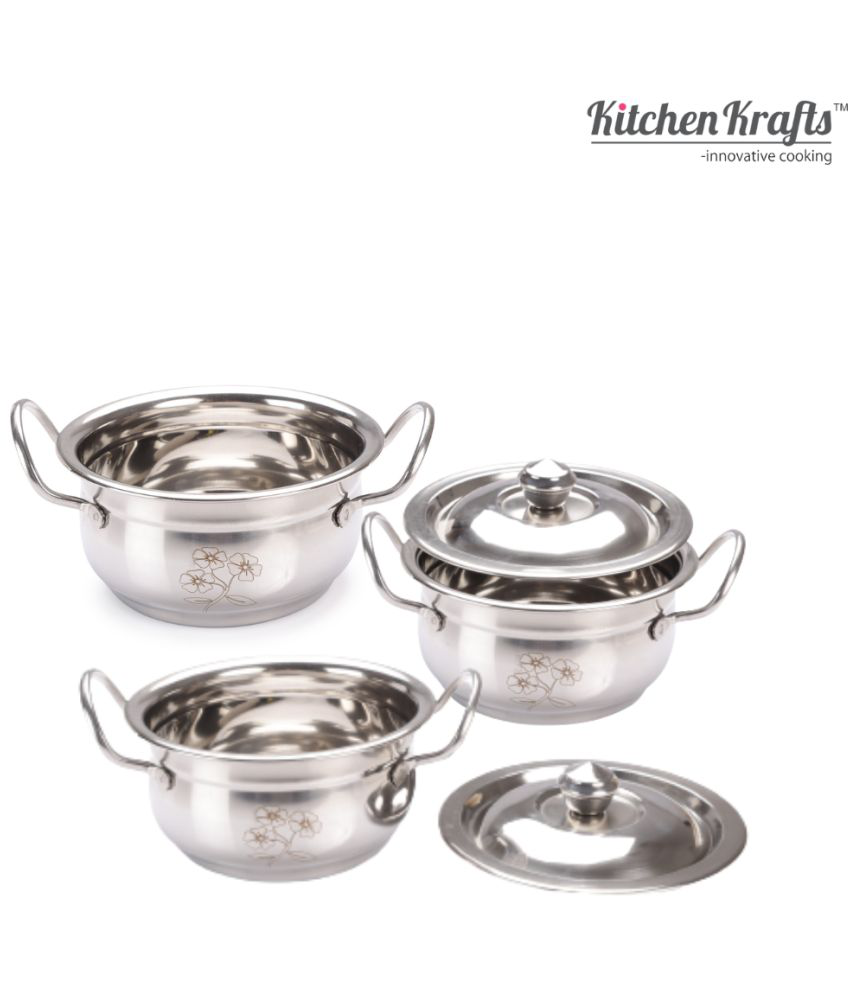     			Kitchen Krafts - Silver Stainless Steel No Coating Cookware Sets ( Set of 3 )