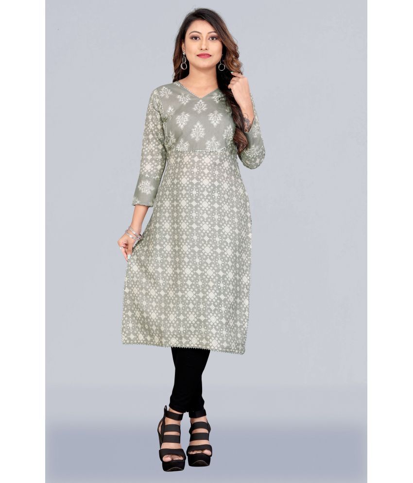     			MEESORRA - Grey Cotton Blend Women's Straight Kurti ( Pack of 1 )