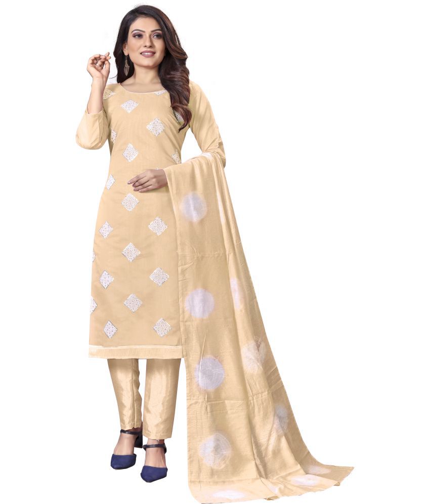     			Royal Palm - Unstitched Beige Silk Dress Material ( Pack of 1 )