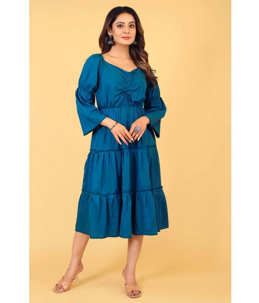     			Style Samsara - Blue Crepe Women's Fit & Flare Dress ( Pack of 1 )