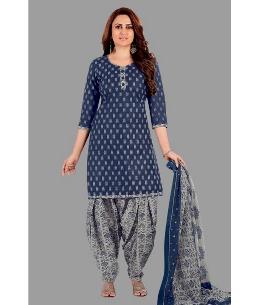     			shree jeenmata collection - Blue A-line Cotton Women's Stitched Salwar Suit ( Pack of 1 )