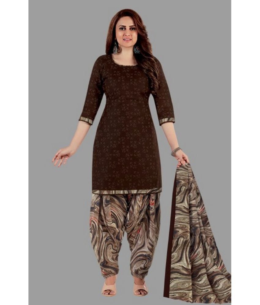     			shree jeenmata collection - Brown Straight Cotton Women's Stitched Salwar Suit ( Pack of 1 )