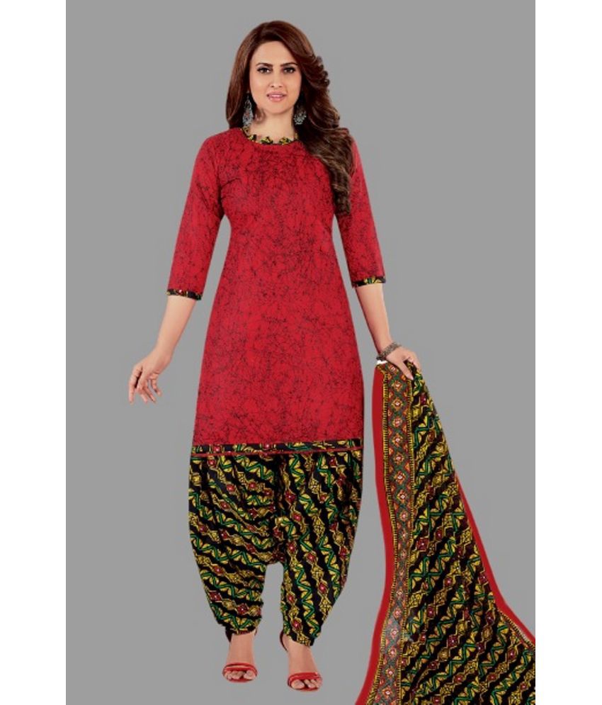     			shree jeenmata collection - Red Straight Cotton Women's Stitched Salwar Suit ( Pack of 1 )