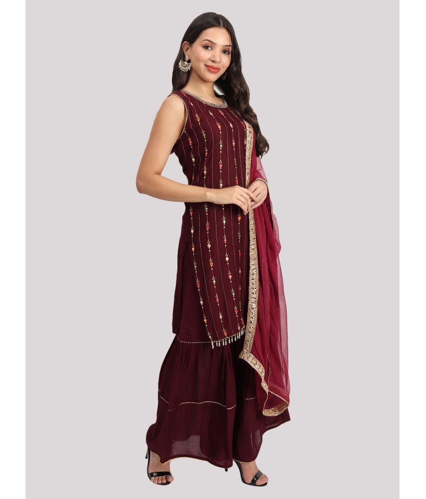     			Arshia Fashions - Maroon Straight Rayon Women's Stitched Salwar Suit ( Pack of 1 )